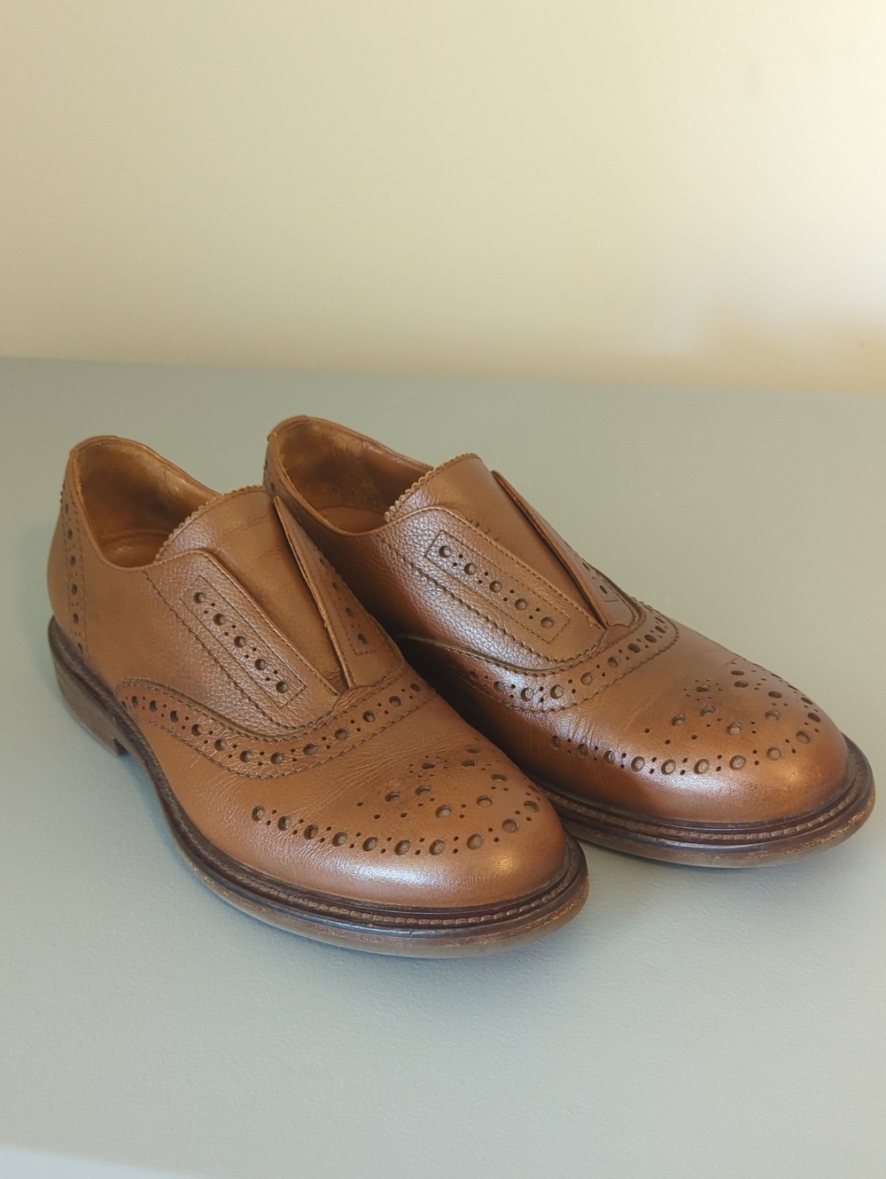 Aquatalia Men's Romeo Weatherproof Brown Laceless Dress Shoes